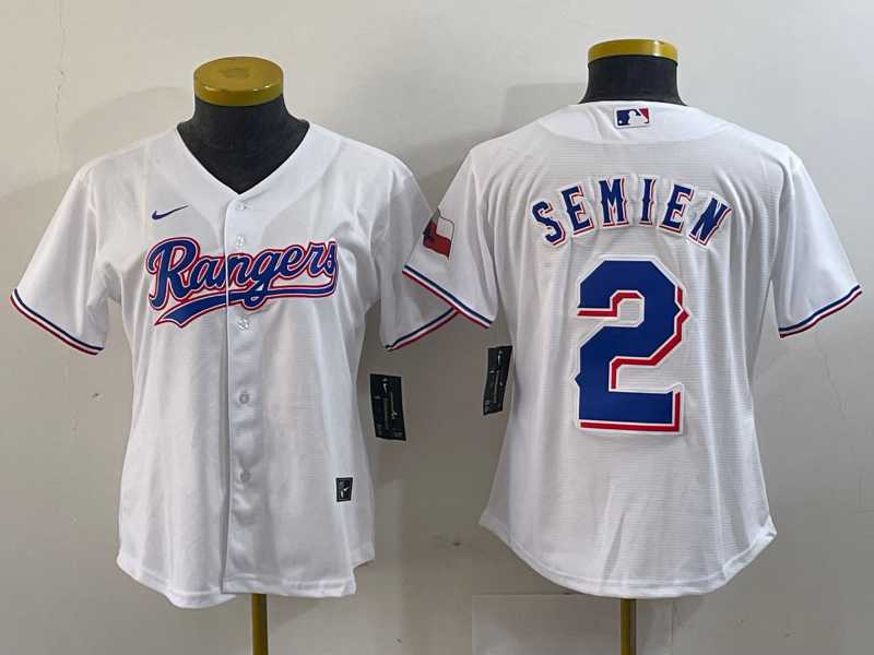 Women%27s Texas Rangers #2 Marcus Semien White 2024 Gold Collection Limited Cool Base Jersey